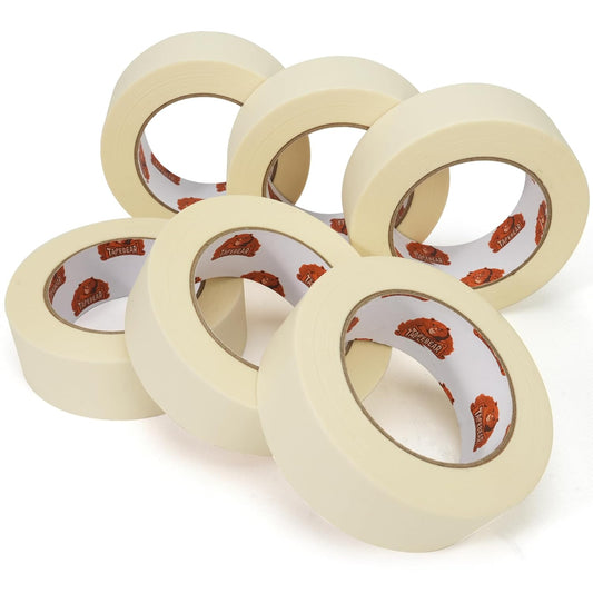 TAPEBEAR General Purpose Masking Tape 1.5 Inch x 60 Yards, Beige White Painters Tape for Painting, Labeling, DIY Arts Crafts, Home Office School Projects, 6 Rolls