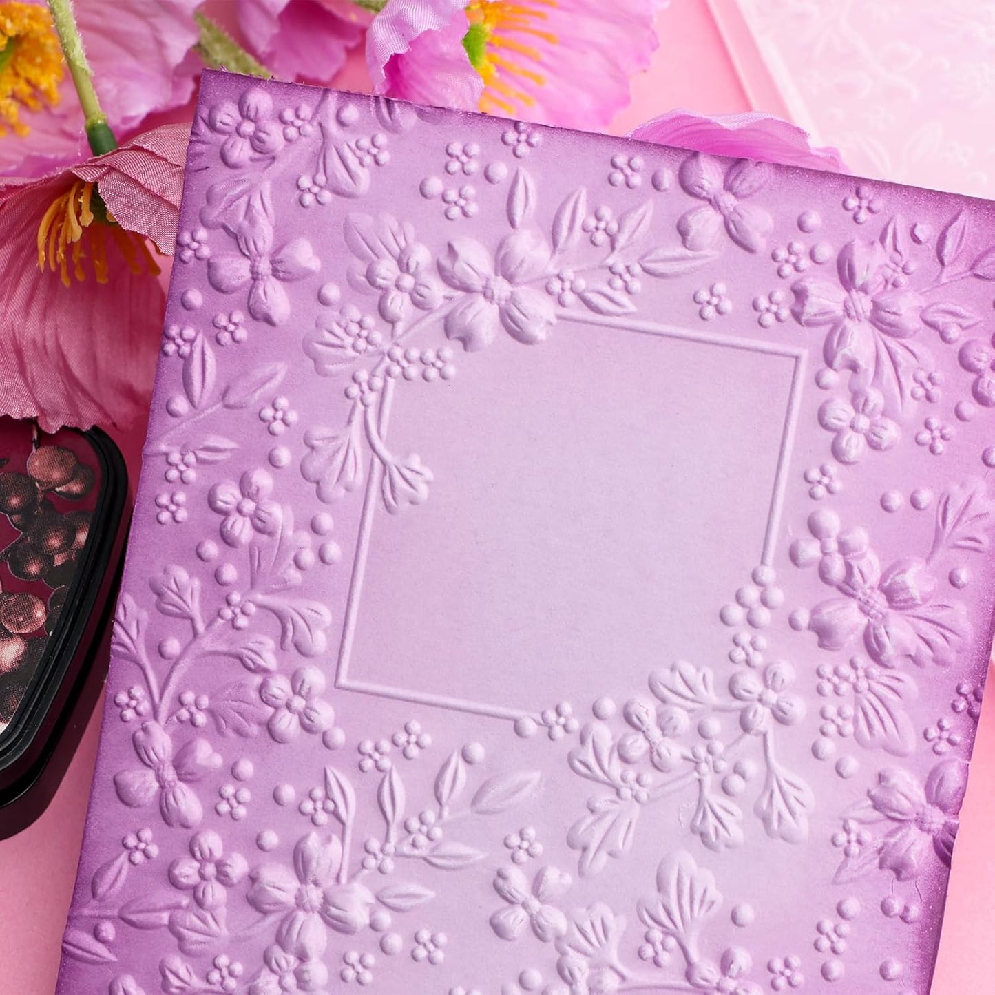 BAOFALI 3D Embossing Folder for Card Making,Cherry Blossom Plastic Texture Fades Embossing Folder Template for Scrapbooking and Other Paper Craft Album Stamps DIY Decoration 6.3" L x 4.5" W