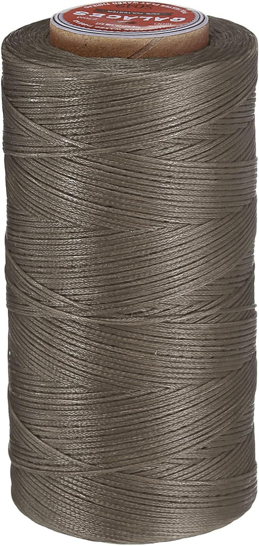 uxcell Flat Leather Sewing Waxed Thread, 270m / 295 Yards Polyester Wax String, 150D Wax Stitching Cord for Leather Crafts, Bookbinding, Bracelets Braided, Gray Brown