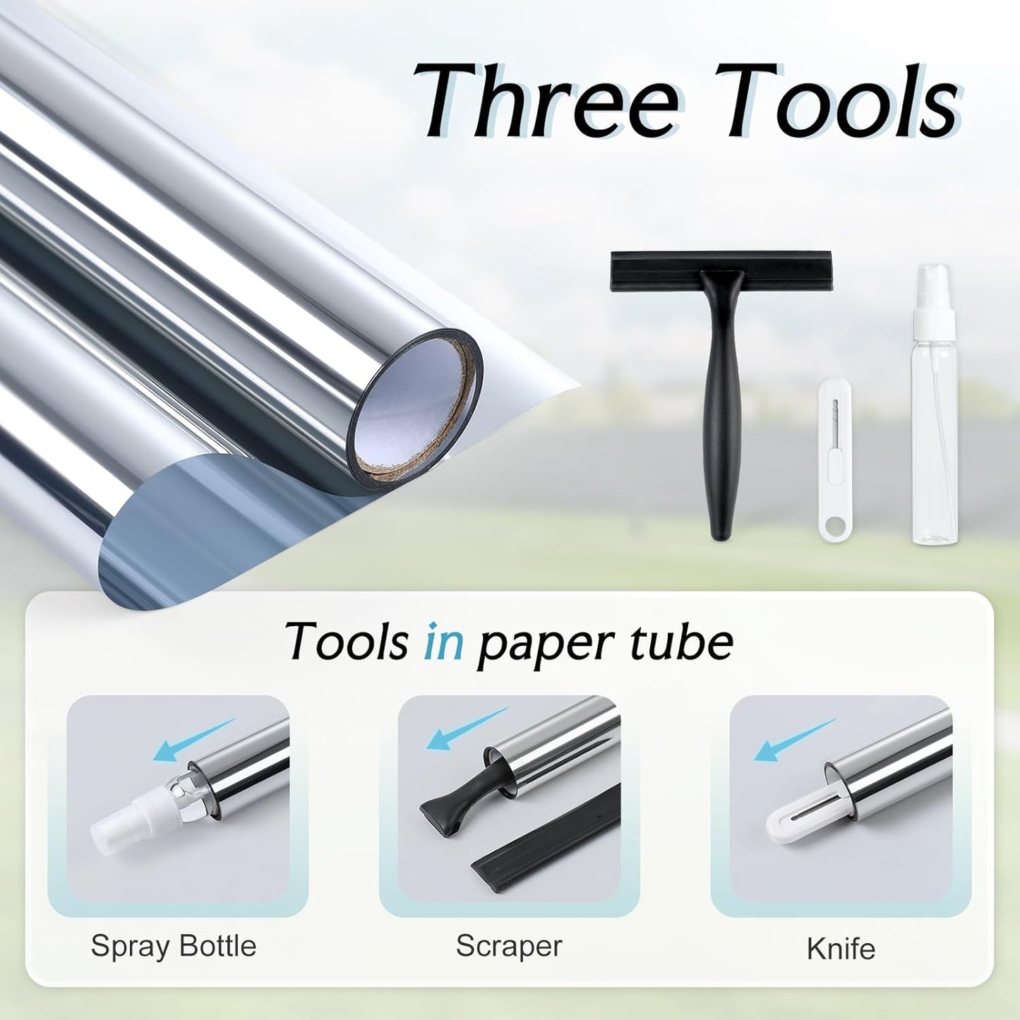 DOWELL One Way Window Privacy Film with 3 Tools Window Tint for Home Sun Blocking Heat Control Anti UV Reflective Mirror Covering See Out Not in for House and Office Silver 35.4" X 78.7"