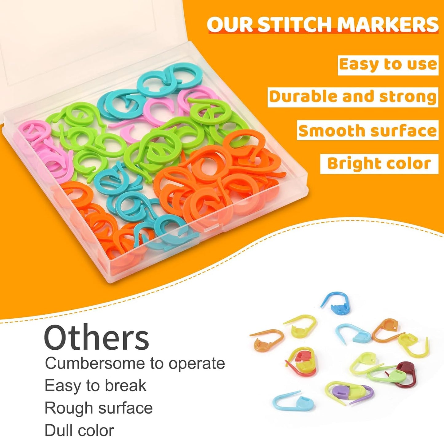 Yizzvb 50 Pcs Stitch Markers, Colorful Crochet Stitch Markers with Large-Eye Blunt Needles, Crochet Marker Ring for Knitting Crocheting DIY Craft Project with Storage Box