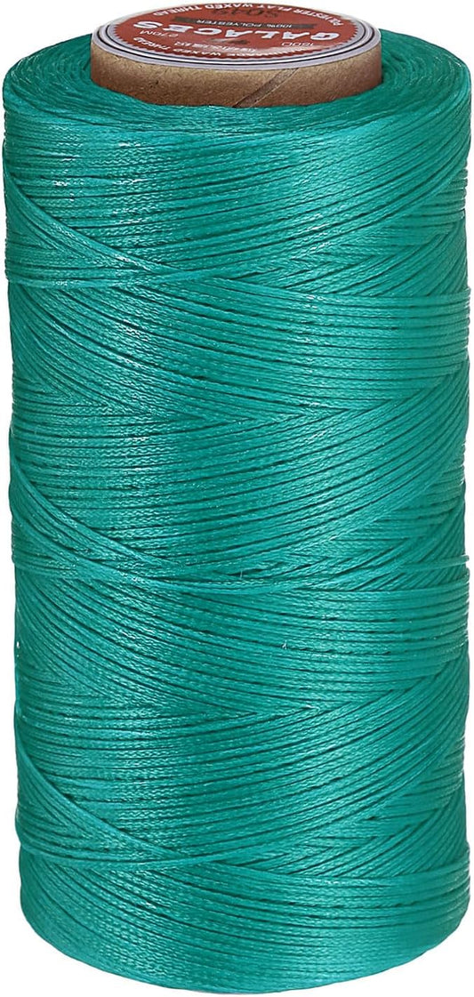 uxcell Flat Leather Sewing Waxed Thread, 270m / 295 Yards Polyester Wax String, 150D Wax Stitching Cord for Leather Crafts, Bookbinding, Bracelets Braided, Peacock Green