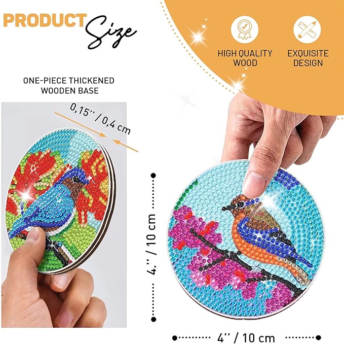 8 pcs Diamond Painting Coasters | Diamond Art Coasters | Birds Diamond Art Painting | Perfect Art Craft Gift for Birds Lover, Dad, Mom, Grandparents, Brother, Sister.