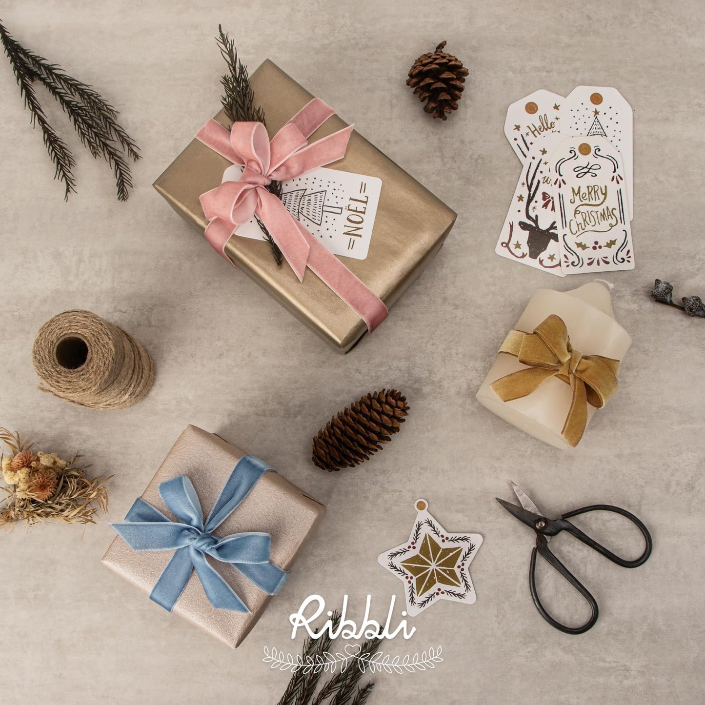 Ribbli Dusty Blue Velvet Ribbon 5/8 Inches Continuous10 Yard Spool Blue Christmas Ribbon for Gift Wrapping Crafts Home Decor