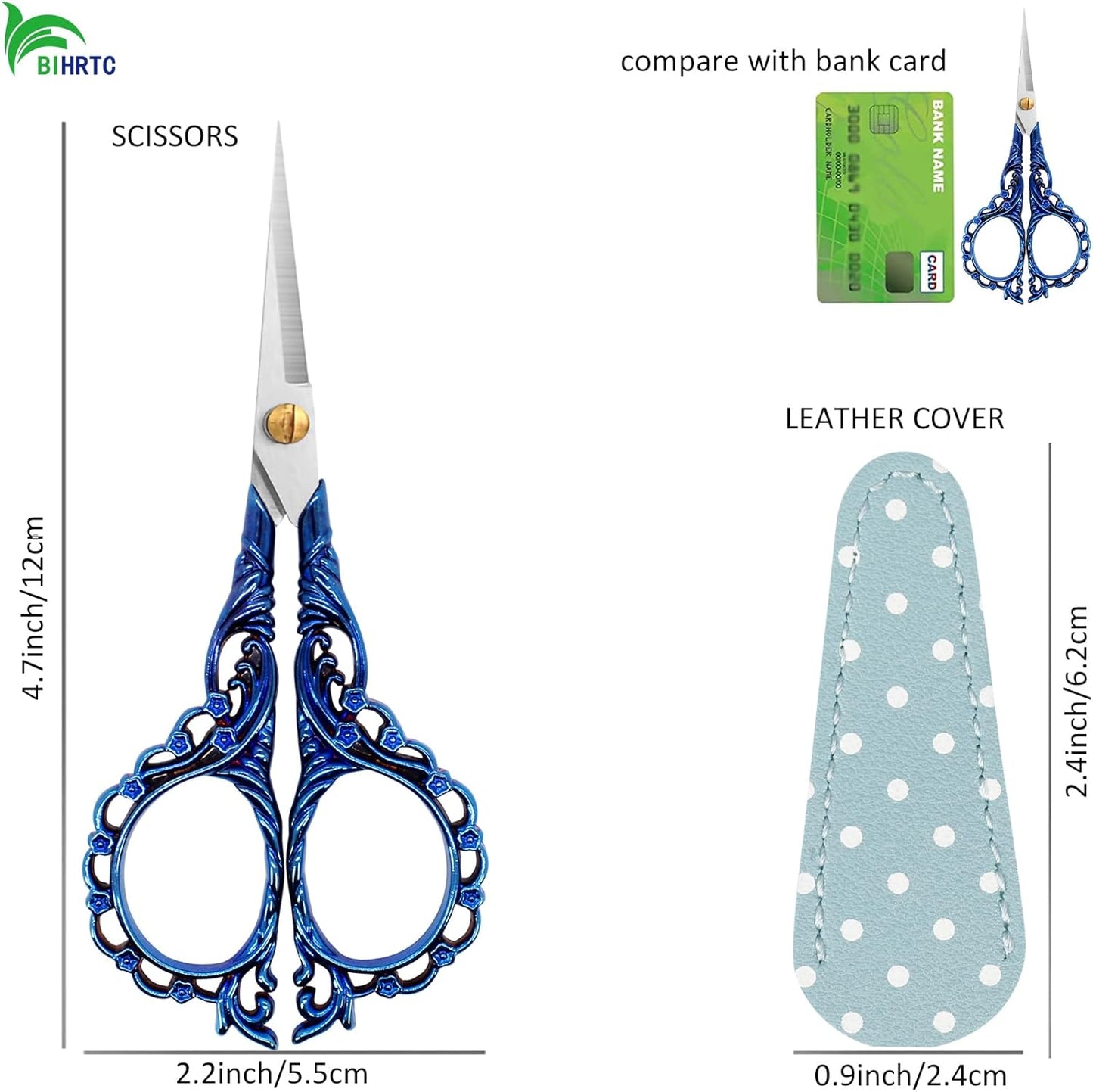 BIHRTC 4.5Inch Cross Stitch Sewing Scissors Small Sharp Scissor with Artificial Leather Cover Stainless Steel Shears for Needlework Artwork Craft Embroidery Sewing DIY Tool