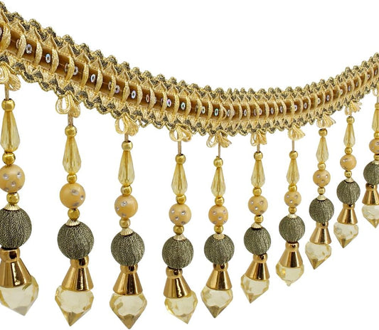 3yards Beading Fringe Trimming Long Beads Tassel Curtain Trim Ribbon Trim for Cover Edge Decorative (Gold)