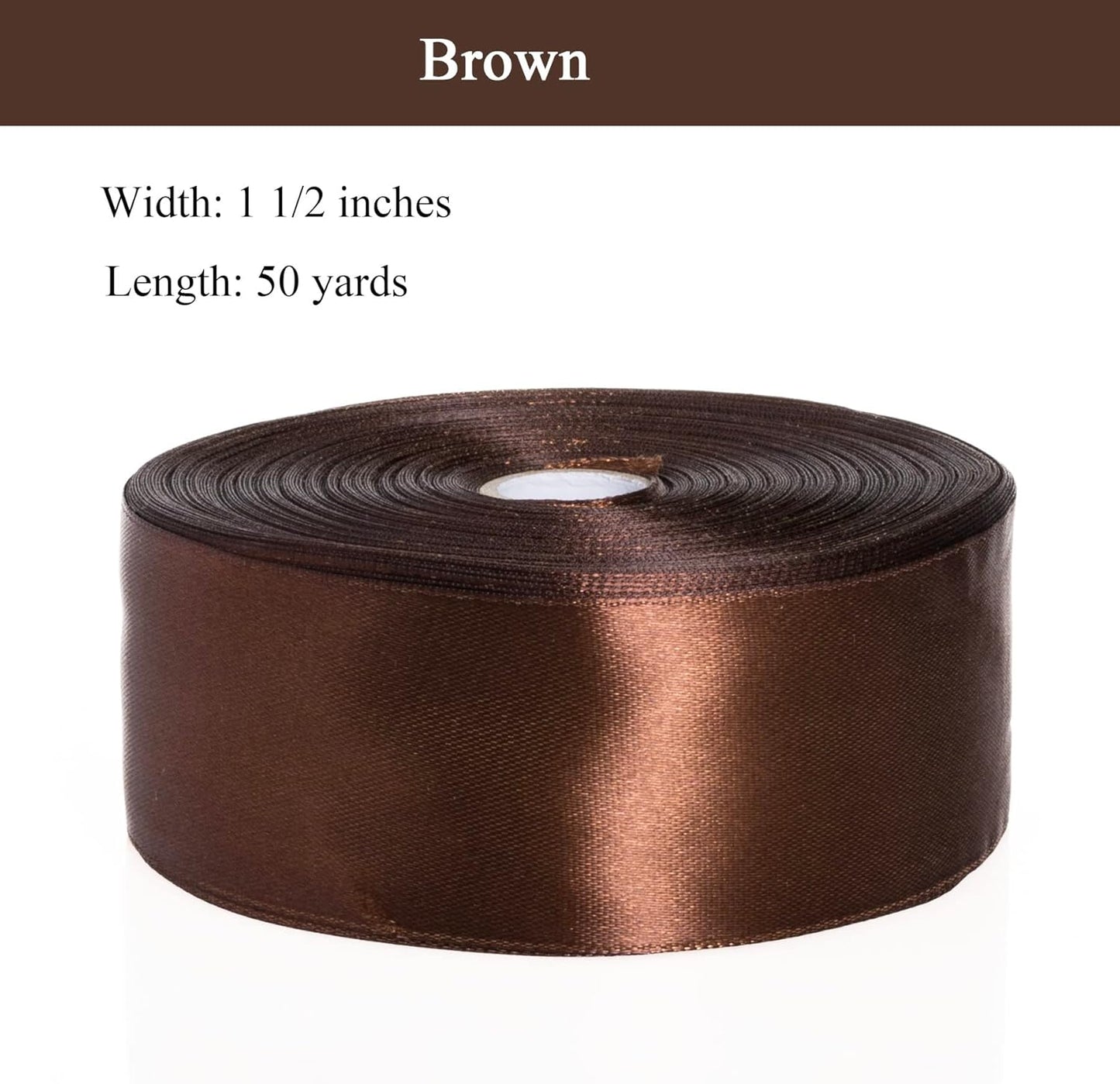 1 1/2 Inch Brown Solid Satin Ribbon, 50 Yards Craft Fabric Ribbon for Gift Wrapping Floral Bouquets Wedding Party Decoration