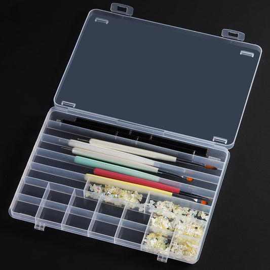 21 Grids Clear Large Plastic Organizer Box With Dividers, Bead Organizers And Storage Compartment Container For Nail Accessories/Jewelry/Craft/Screw/Small Parts/Diamond Painting Art Tools