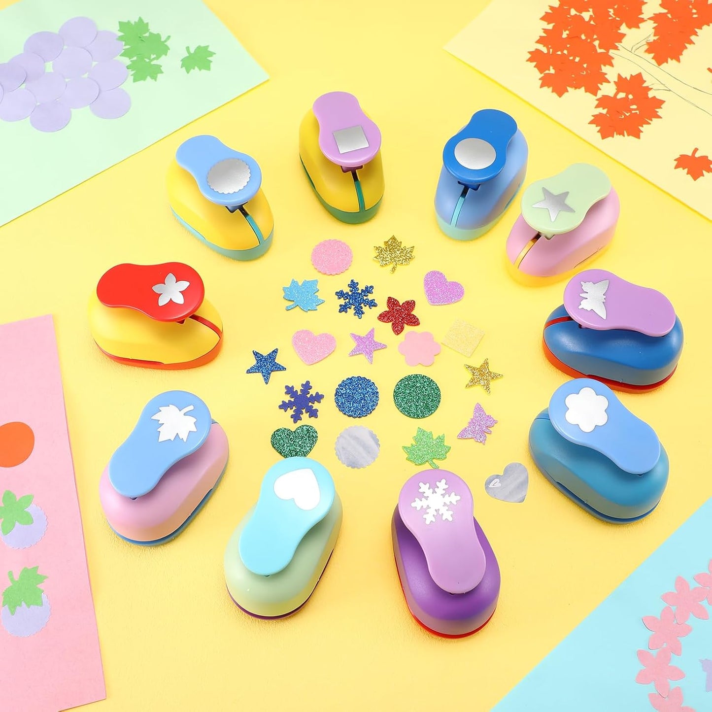 Harloon 10 Pcs Craft Hole Punch Shapes 1 Inch Paper Punch Hole Mix Shapes Cutters for Paper Crafting Scrapbooking Kids Teacher Office Supplies(Classic)