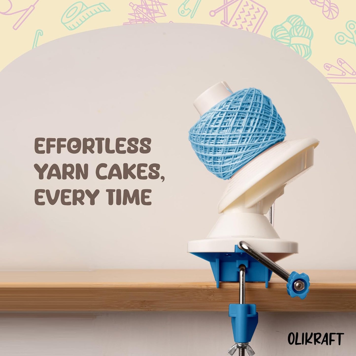 Olikraft Manual Yarn Winder | Yarn Ball Winder, Roller, Baller Crochet Spinner for Crocheting | Clamp for 1 3/4" Surfaces | Create Cakes up to 4oz