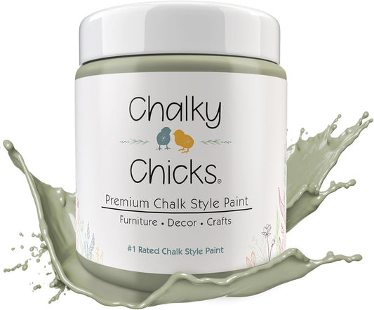 Chalky Chicks All-in-One Chalk Paint for Furniture or Cabinet -32FlOz-Matte Finish Mountain Green (Sage Green) for Metal, Wood Furniture Paint - No Sanding All-in-One for Home Decor & Crafts, USA Made