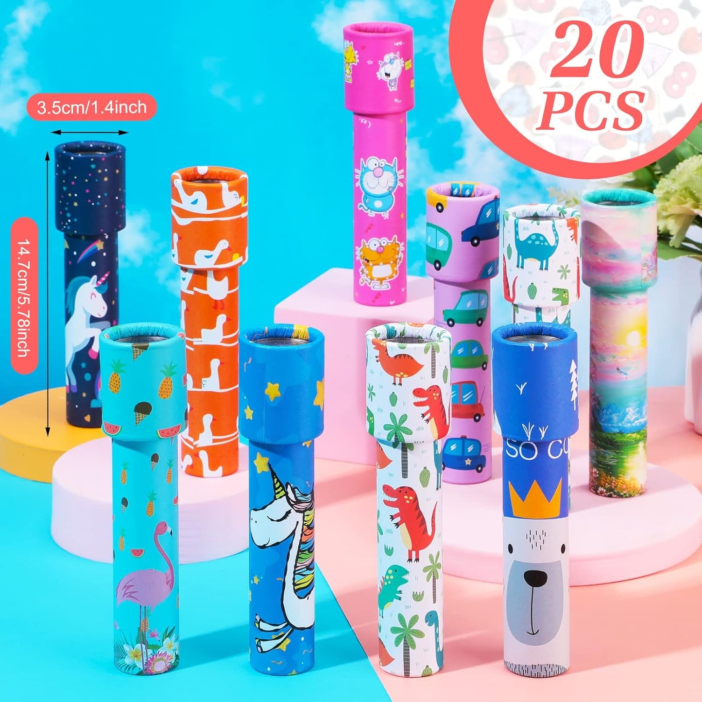 Chivao 20 Pcs Classic Kaleidoscopes Educational Toys for Party Favors Fun Kaleidoscope Toy for Stock Stuffers Bag Fillers Birthday Party School Classroom Prizes, Random Colors (Flamingo)