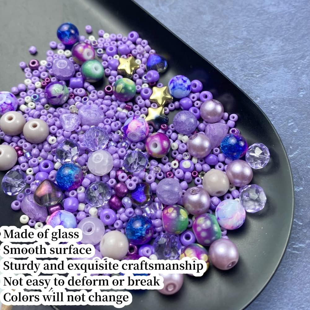 Assorted Glass Resin Beads Multi Size Colors Smooth Cracked Gravel Millet Spacer Beads for Bracelets Necklace Earring DIY Jewelry Making Craft(Light Purple Series)