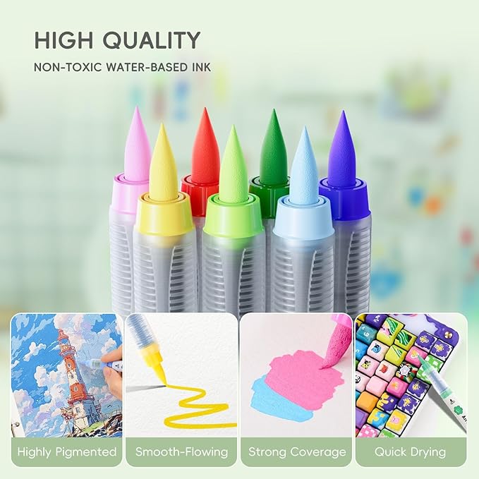 Arrtx 36 Colors Acrylic Paint Pens for Rock Painting, Brush Tip Acrylic Pen, Acrylic Markers, Waterproof Paint Marker, Art Supplies for Stone, Glass, Egg, Wood, DIY Crafts