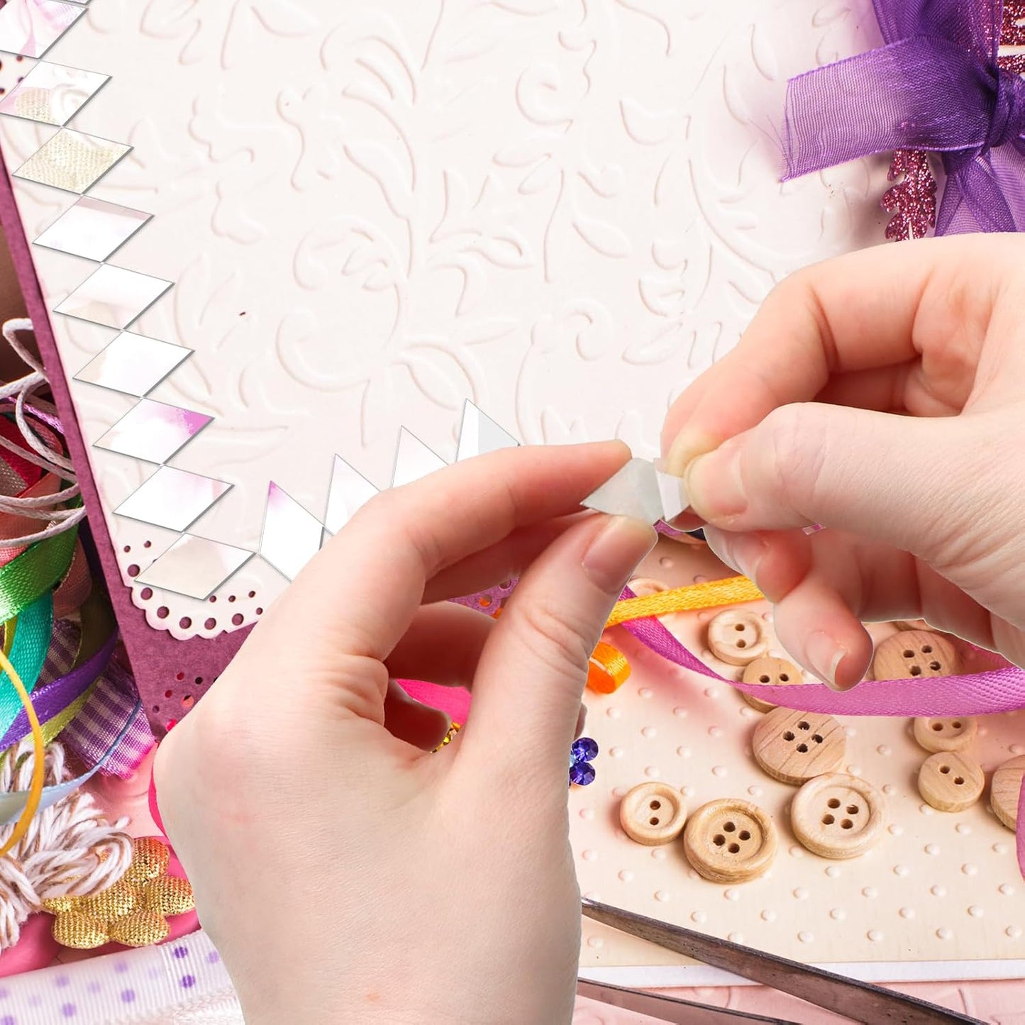 DARENYI 300PCS Diamond Shape Mirror Mosaic Tiles for Craft, Mini Rhombus Mirror Pieces Self-Adhesive Acrylic Mirrors Sheets Mosaic Pieces Flexible Craft Mirrors Bulk for DIY Projects Wall Decor