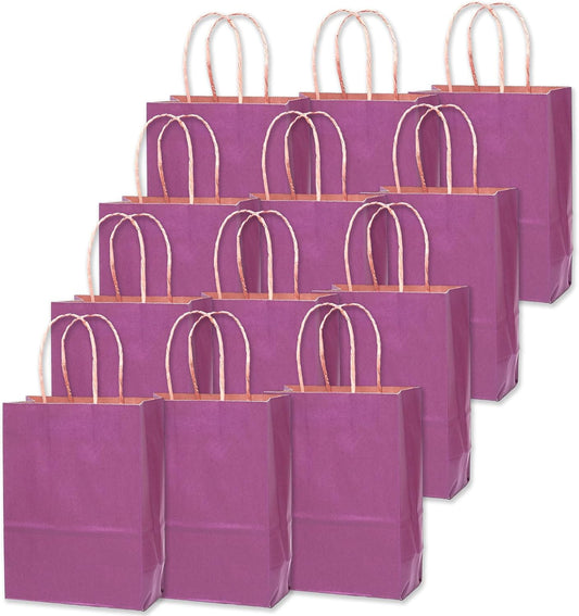 qiqee 32-Packs Deep Purple Paper Gift Bags with Handles Bulk 7.6"x4.75"x10.5" Medium Size Gift Bags Multiple Uses