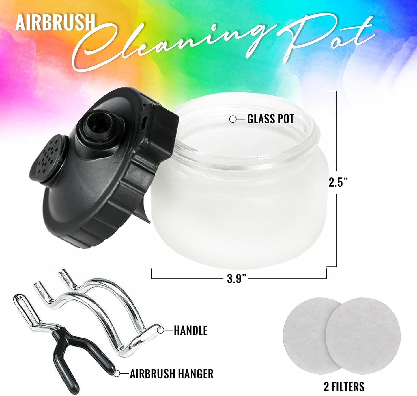 Airbrush Cleaner Kit With Brush Cleaner Solution - Ultimate Airbrush Cleaning Kit, Holder, and Pot for Efficient Cleaning of Airbrushes - Glass Clean Pot Cleaning Jar