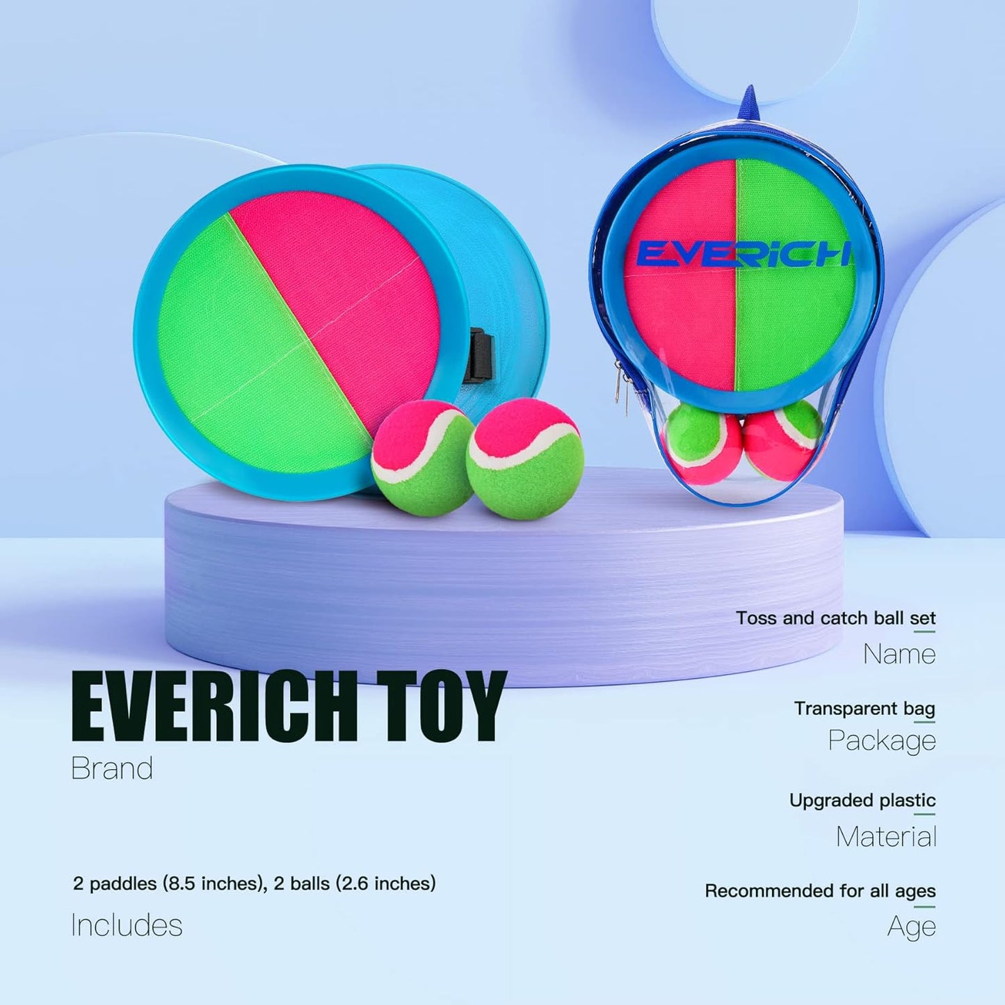 EVERICH Upgraded Toss and Catch Ball Game Set - Indoor and Outdoor Games for Kids 3-12, Beach Sand Pool Water Toy Includes 2 Paddles 2 Sticky Balls, Great Birthday Easter Gifts for Boys Girls