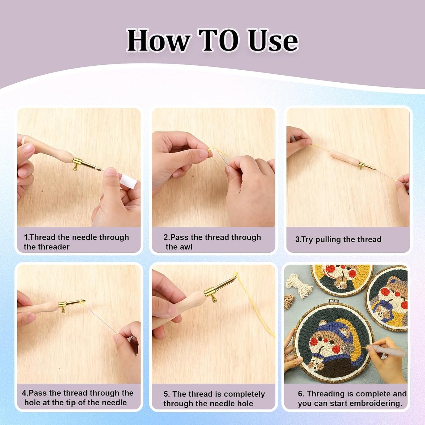 Punch Needle Kit, Adjustable Punch Needle Embroidery Kit Include Wooden Handle Embroidery Pen Set, Large Eye Needles, Punch Needle Cloth - Punch Needle Tool for Adult Beginners DIY Craft