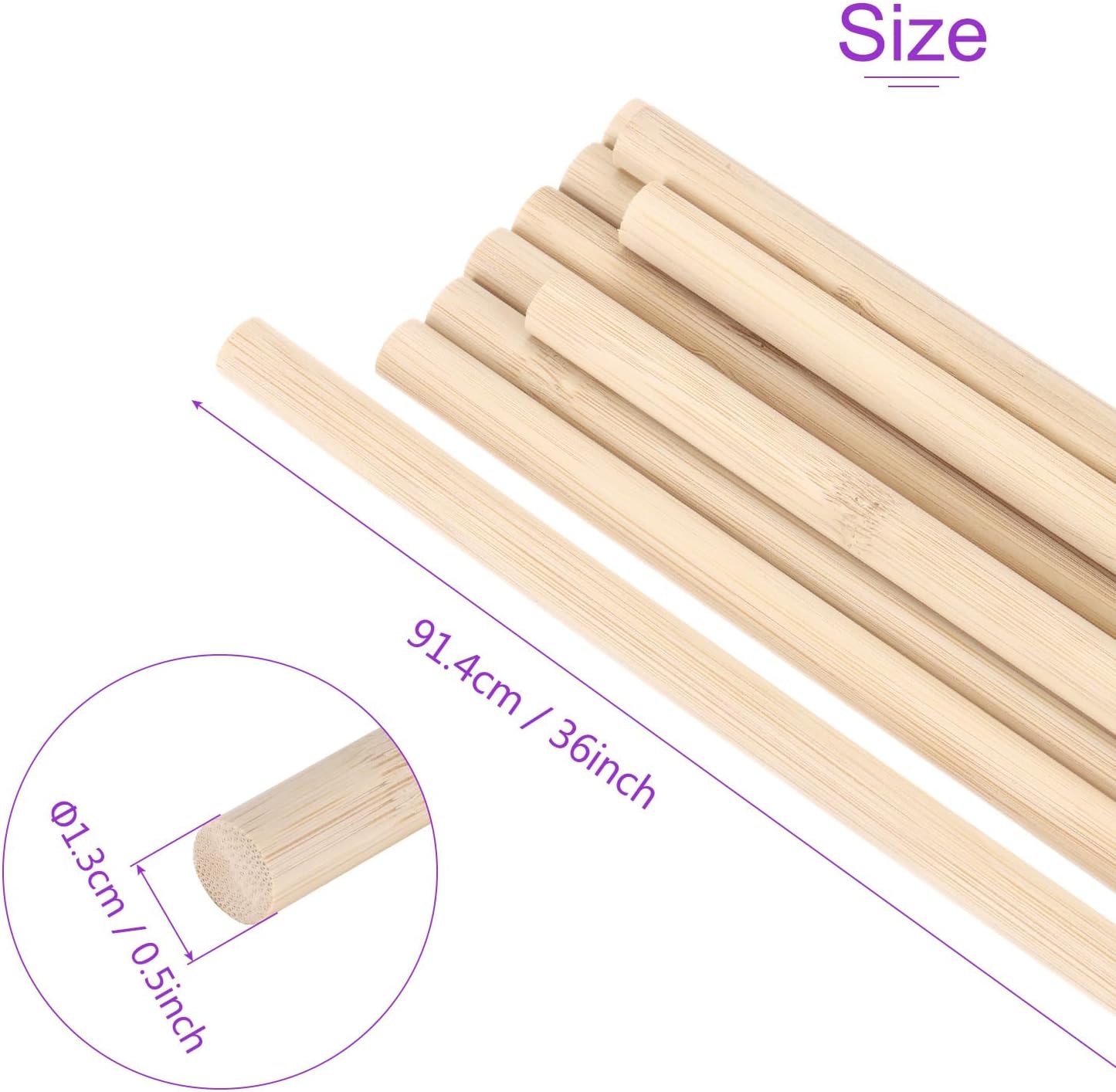 DMiotech 50 Pack 1/2" x 36" Wooden Dowel Rods Unfinished Natural Sticks Wood Craft Sticks for Home Decor Projects and Making DIY Craft,Wood Color