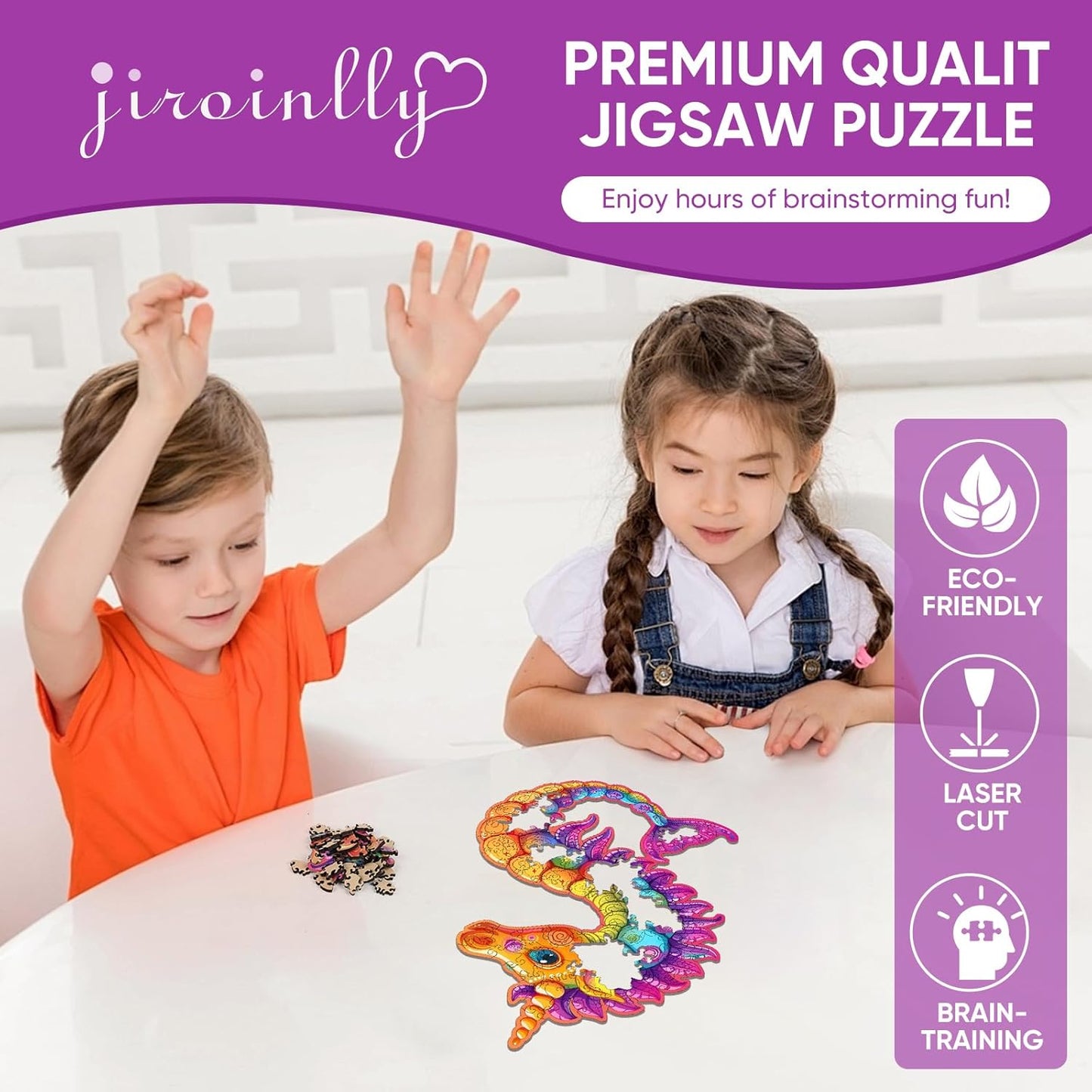 Wooden Puzzles for Adult and Kids, 100 Pieces Ocean Puzzle, Unique Shaped Seahorse Wooden Preschool Puzzle, Toddler Wooden Puzzle Toy Gift for Family and Friends, Suitable for Family Games