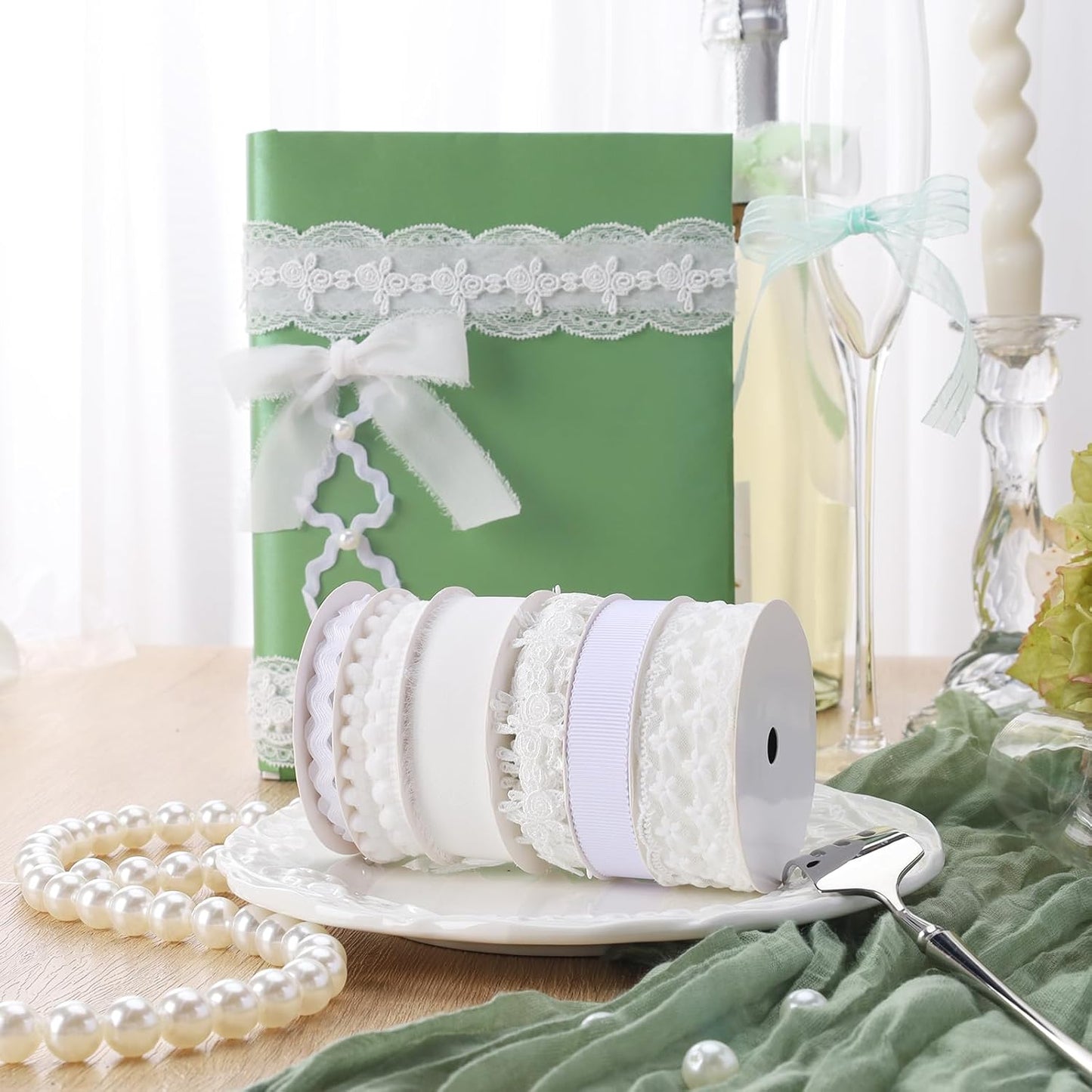 LaRibbons White Ribbons for Crafts 6 Rolls 27.5 Yards TTL Thin Ribbon for Sewing Wedding Gift Wrapping Home Decor