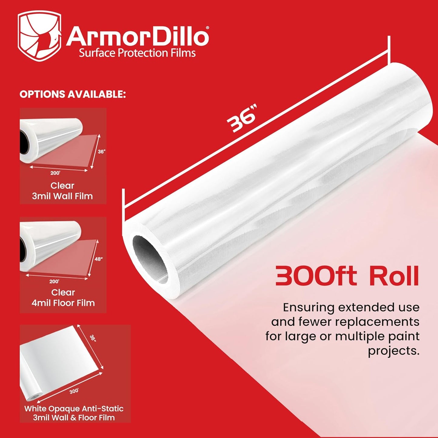 ArmorDillo Paint Booth Floor & Wall Film Free Knife, 3mil w/Metallocene. Only White-Opaque, Anti-Static, Easy-Start, Washable, Skid-Resistant - 36" x 300' Asteroid-Proof...Probably