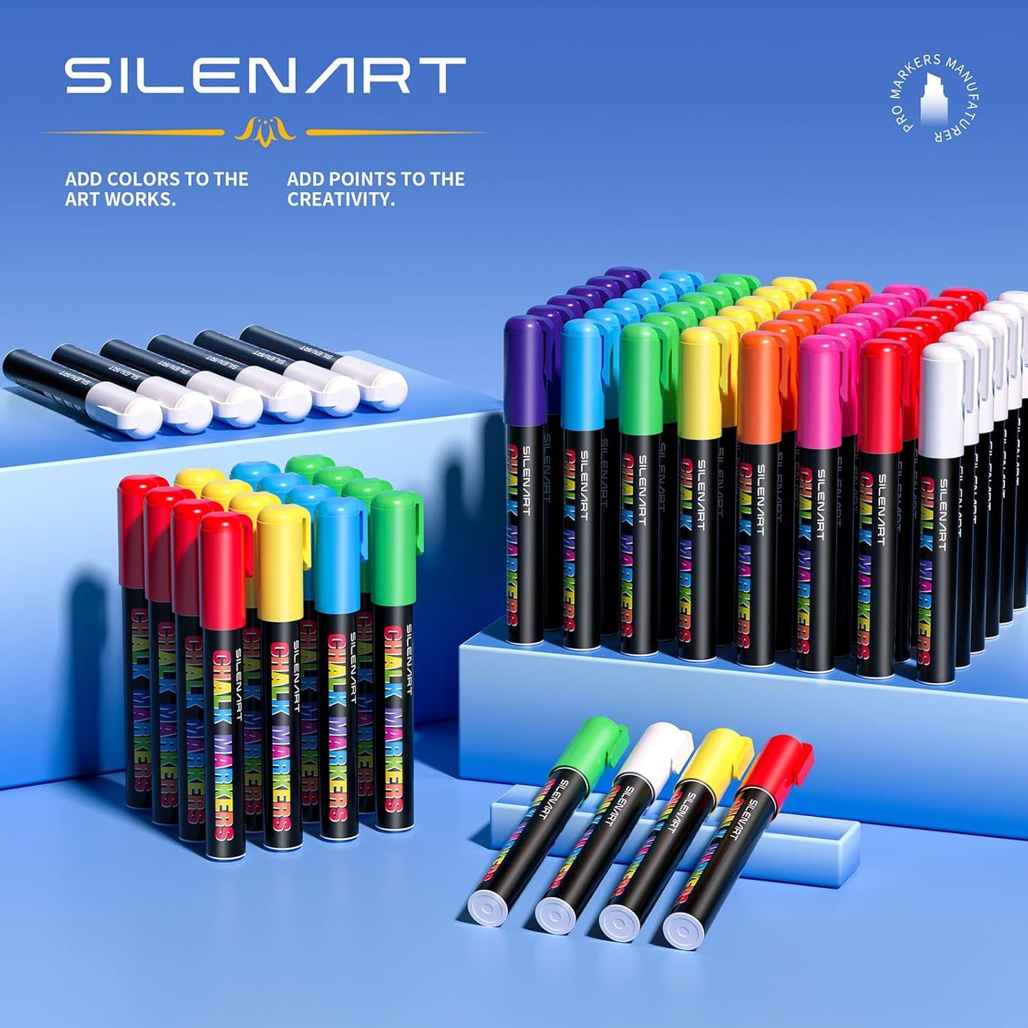 SILENART Jumbo Chalk Markers - 8 Pack Fat Tip, 15mm, Liquid Chalk, Window Markers, Erasable, Washable