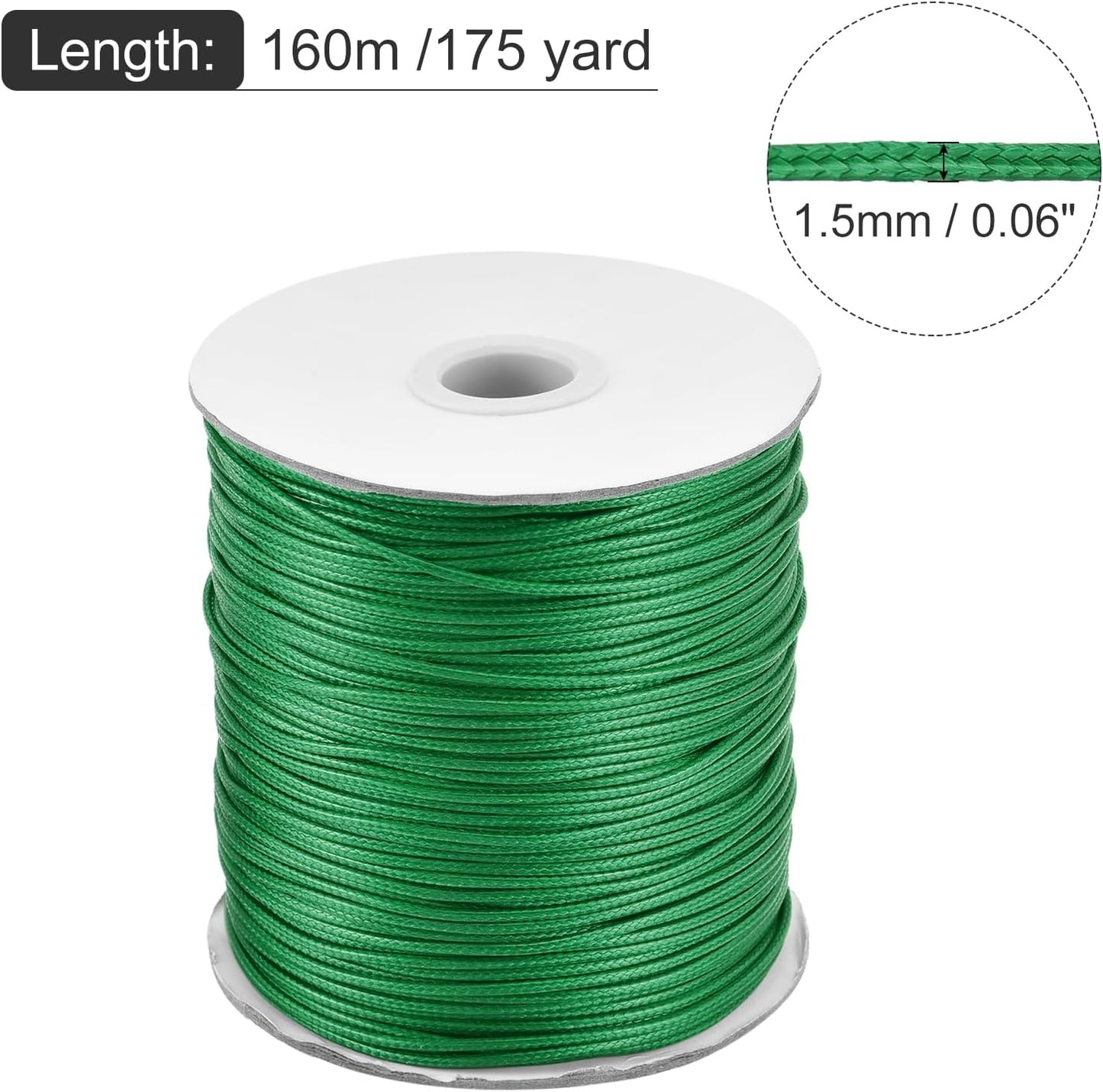 MECCANIXITY Waxed Cord 1.5mm Waxed Polyester Cord 175 Yard Wax String for Bracelet Making,Necklaces, Beading,Jewelry Making and DIY Crafts(Dark Green)