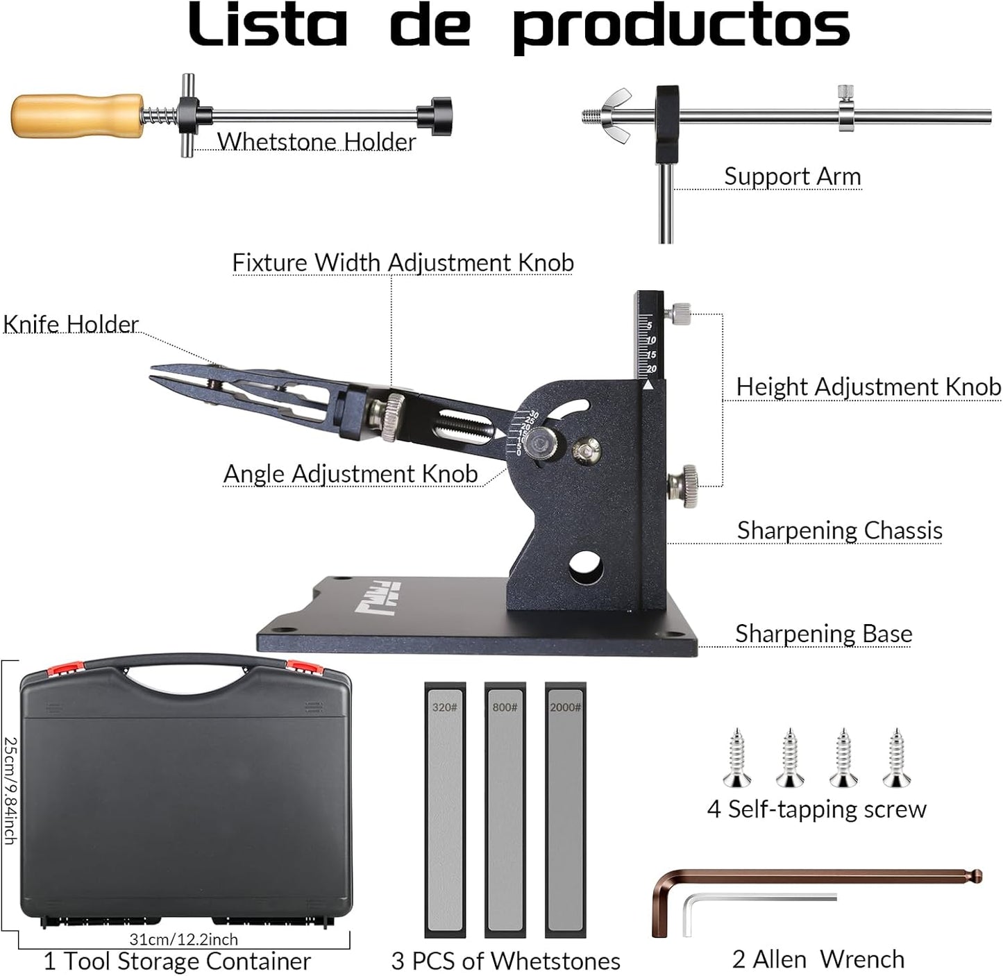 Adjustable Knife Sharpening Kit - Diamond Stones from Repair (320) to Polish (2000) for Dull Blades | Angle Guide for Chef, Hunting, Pocket Knives