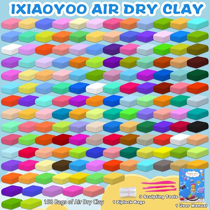 Air Dry Clay for Kids, 158 Colors DIY Modelling Clay Kit，Arts & Crafts Set for Schoo, Safe & Non-Toxic Birthday for Boys Girls Ages 3-12
