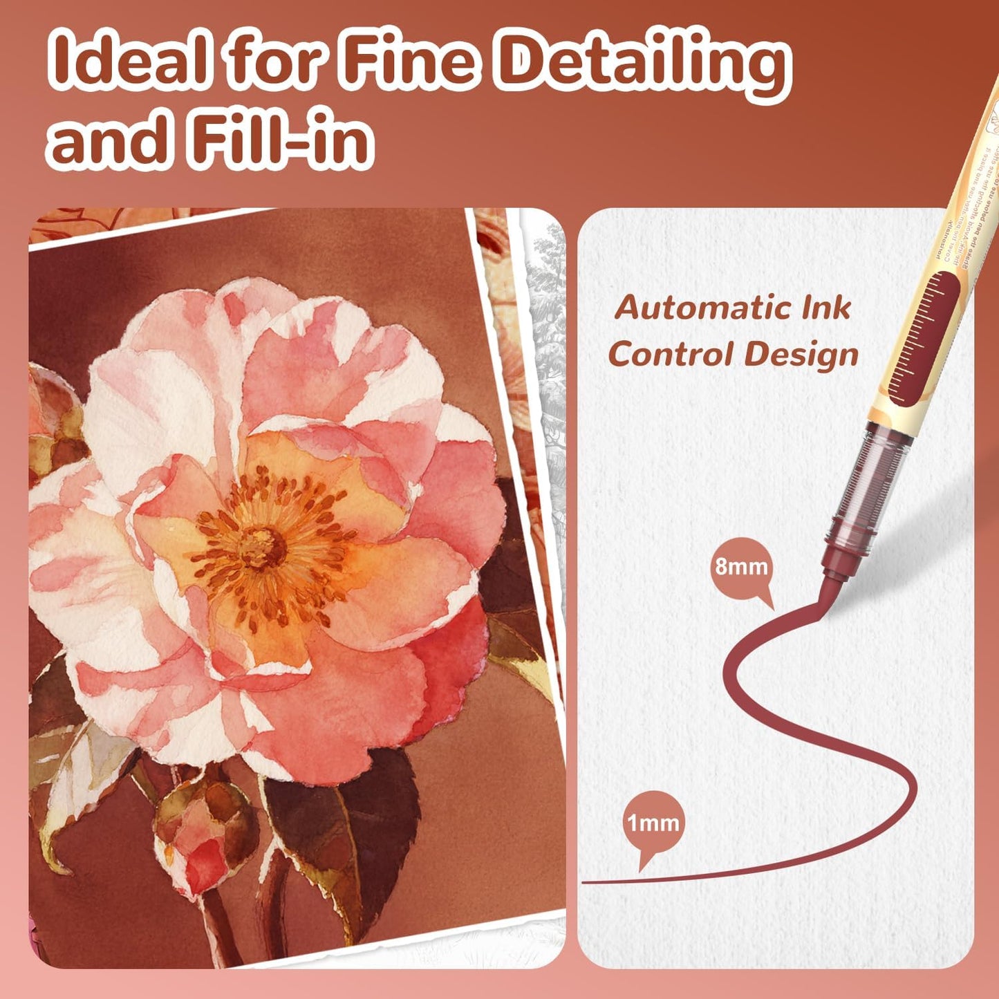 Guangna 12 Red Brown Series Acrylic Paint Markers Set, Brush Tip Acrylic Paint Pens for Rock Painting, Wood, Glass, Paper, Coloring Book, Ceramic, Canvas, DIY Crafts, Water-Based Ink