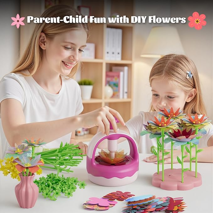 Fabric Flower Bouquet Craft Kit, DIY Arts & Crafts Toy for Kids, Creative Flower-Making Activity Set, Educational Preschool Toy, Perfect Birthday & Christmas Gift for Girls Ages 4 5 6 7 8+ (red)
