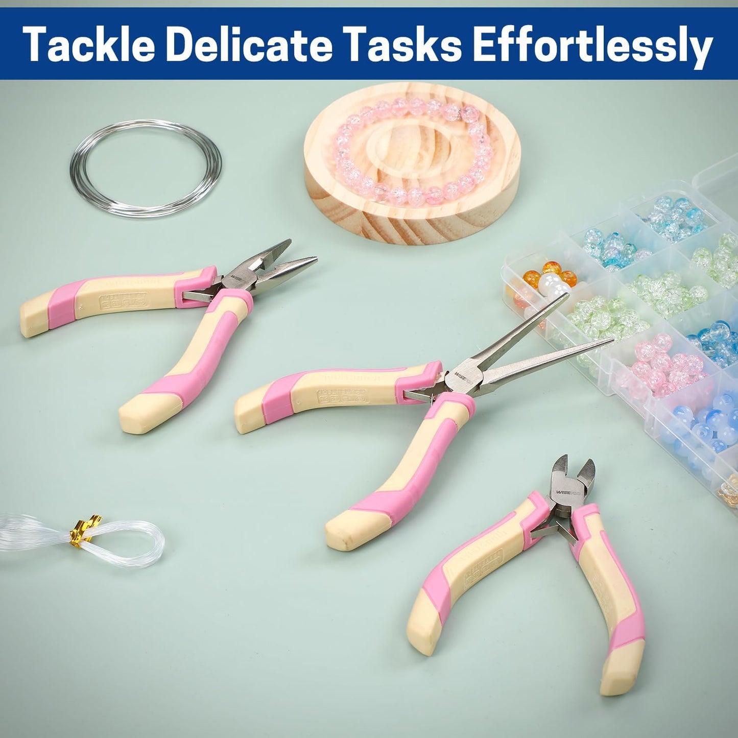 3 PCS Mini Pliers Set, Pink Jewelry Pliers Kit with Needle Nose, Diagonal and Long Nose, Small Plier Tool for Jewelry Making, DIY Crafts, Beading and Electronic Repair