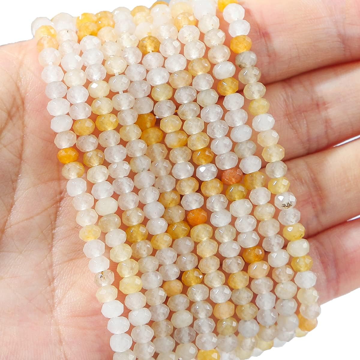 Natural Yellow Jade Beads 4x2mm 120pcs Faceted Rondelle Loose Semi Gemstone Beads for Jewelry Making Design