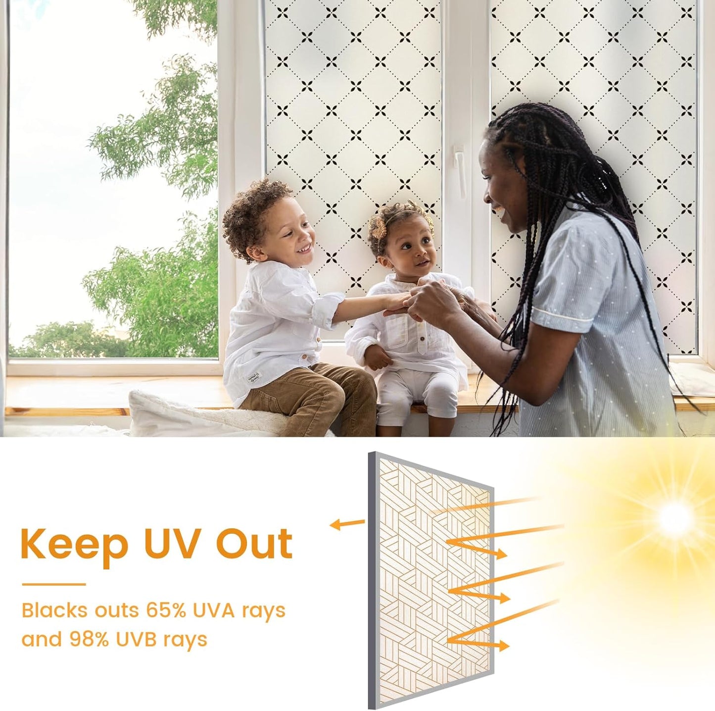 DKTIE Geometric Art Stained Glass Window Film Bathroom Window Privacy Film Frosted Glass Static Clings Non Adhesive with Installation Tools, Modern Home Improvement Style (S119, 35.4'' x 118.1'')