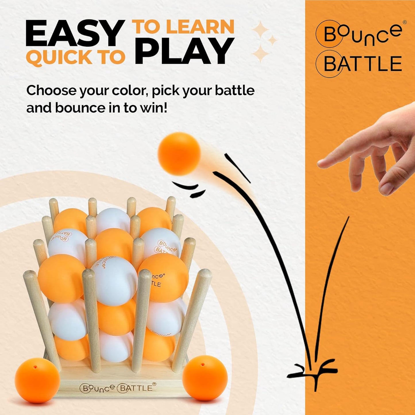 Bounce Battle™ Wood Edition – Family & Party Game for Kids, Teens & Adults – Fast-Paced Skill and Strategy Tabletop Game – Includes 27 Balls & Wooden Cube – Game of The Year Award Winner