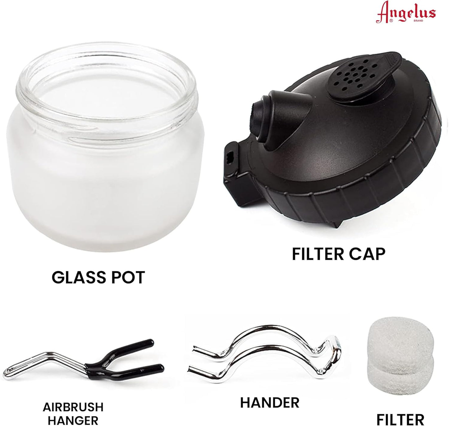 ANGELUS Airbrush Cleaning Pot, Glass Cleaning Pot with Holder, Cleans Airbrush, Airbrush Holder Station