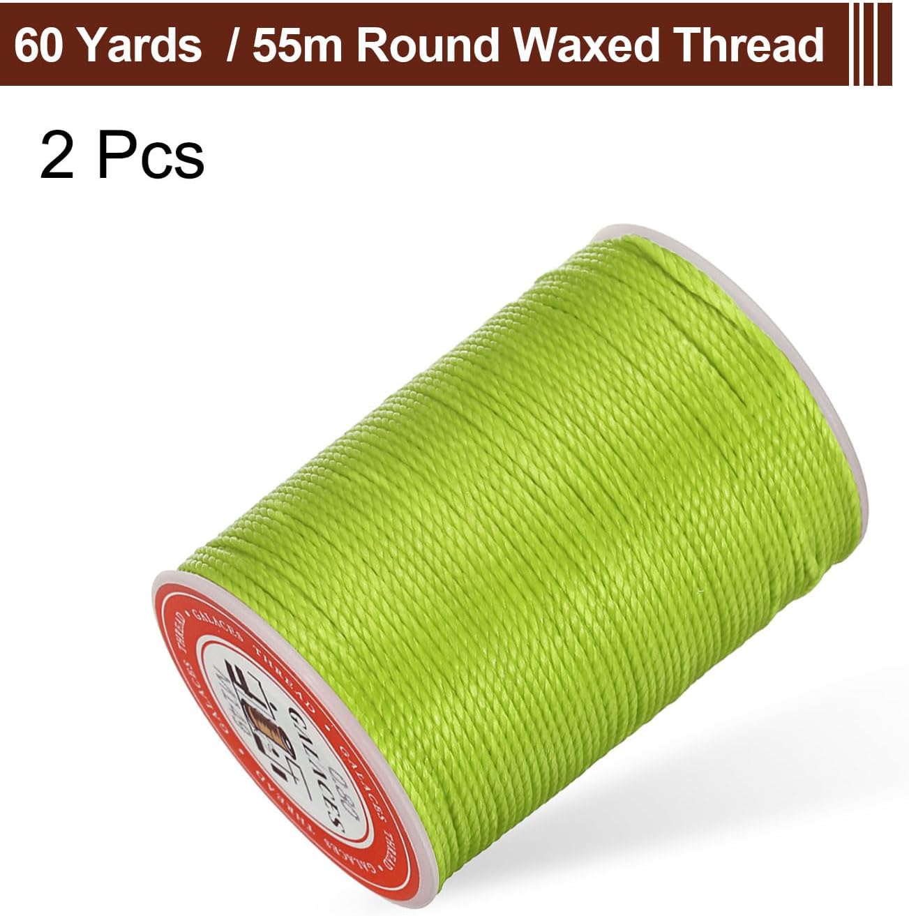 uxcell Round Leather Sewing Waxed Thread, 55m / 60 Yards Polyester Wax String, 0.80mm Wax Stitching Cord for Leather Crafts, Bookbinding, Bracelets Braided, Bright Green, 2pcs