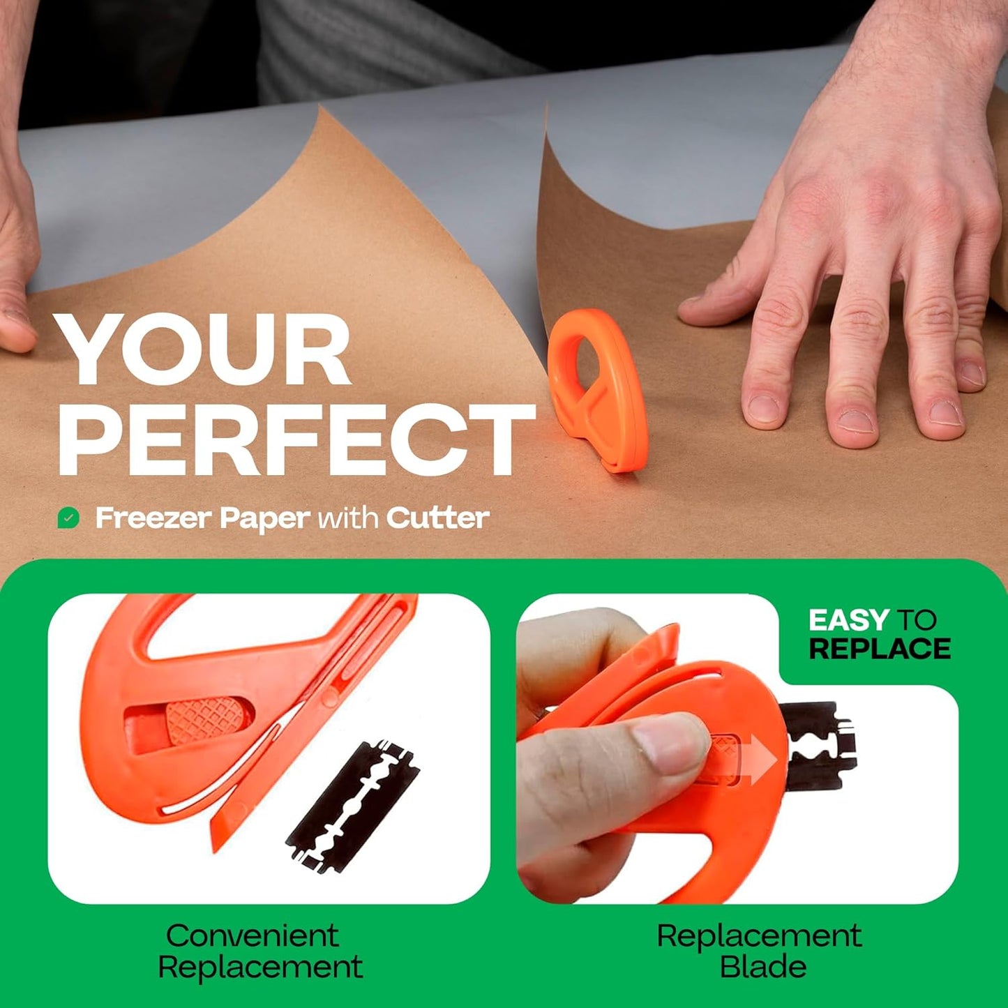 Brown Freezer Paper Roll 24" x 1800" (150 feet) with Cutter - USA-made Freezer Paper for Meat & Fish - Poly-Coated Food Wrapping Material for Freezing - Barrier Against Air & Moisture by IDL Packaging