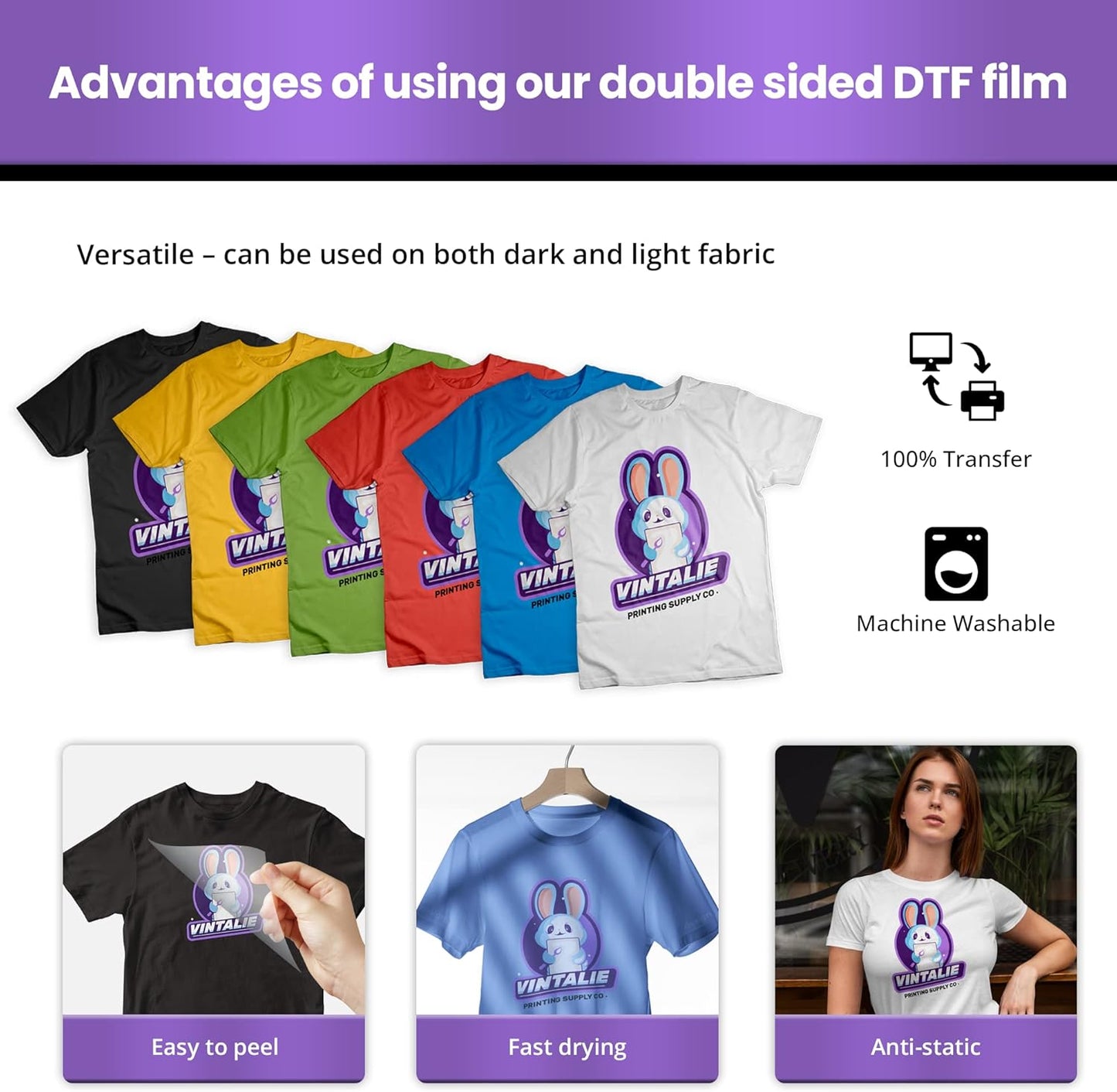 DTF Transfer Film – A4 (8.5”x11”)100 Sheets Premium Matte Double Sided DTF film PET Transfer Paper Direct to T Shirts