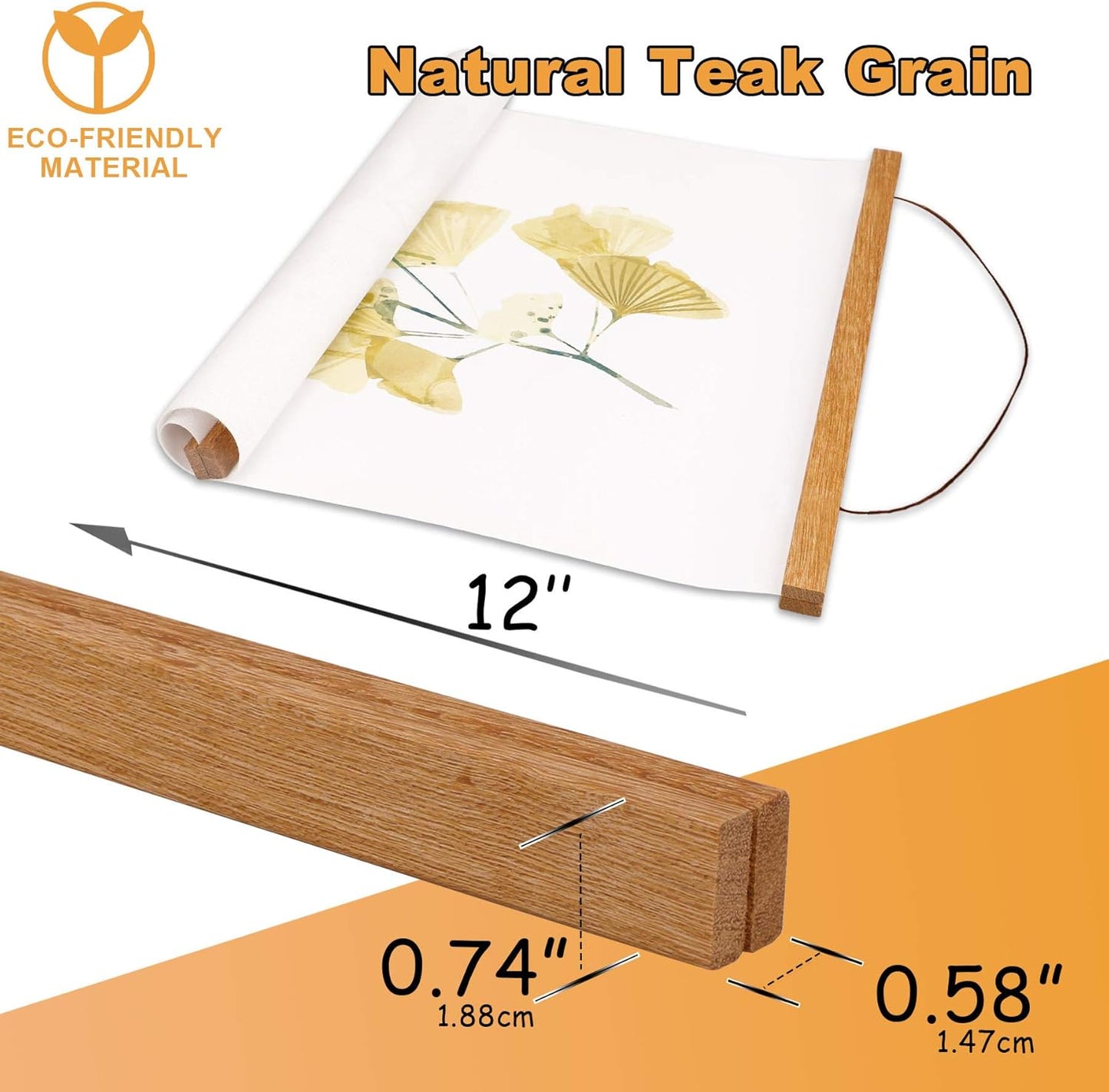 WITCOLOR Magnetic Poster Hanger Frame, Teak Magnet Poster Frame 12x16 12x18 12x36 for Paintings, Photos, Maps, Scrolls, Picture, Canvas Works and Art Prints