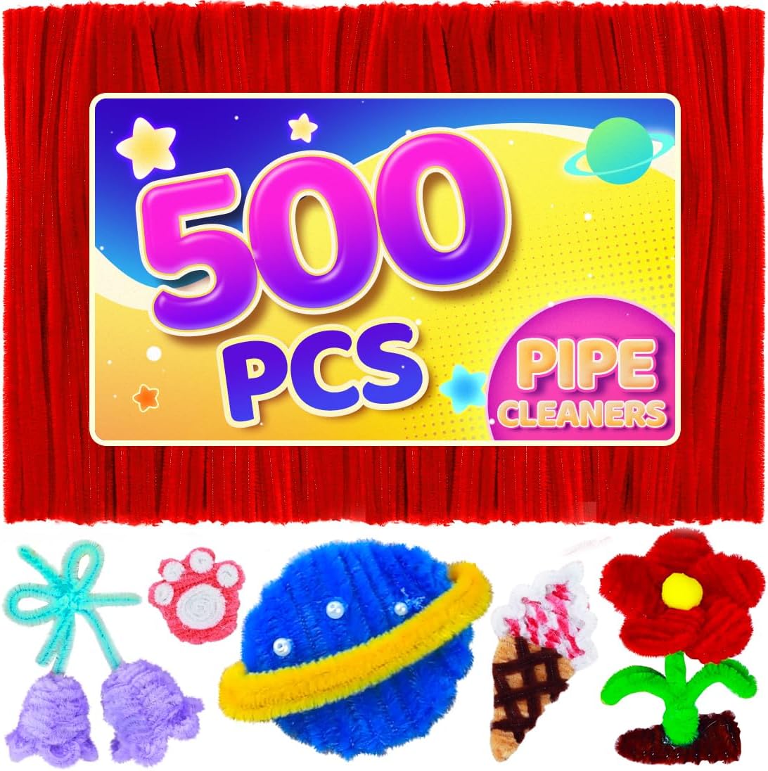 Eppingwin 500pcs Pipe Cleaners, Red Pipe Cleaners Craft Supplies,Chenille Stems for DIY Arts Crafts Project(Red)