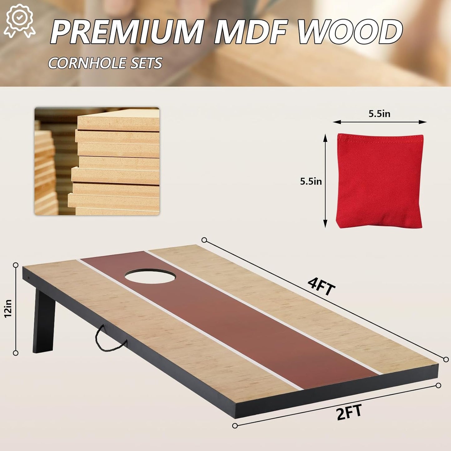 Cornhole Sets 4 x 2 ft / 3 x 2 ft with 8 Bean Bags Regulation Size, Corn Hole Games for Adults Outdoor Bean Bag Toss Game