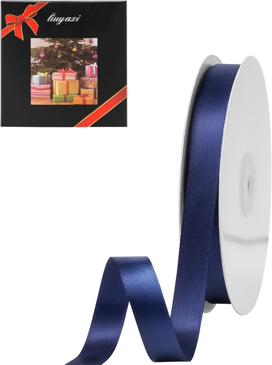 LIUYAXI Navy Blue Satin Ribbon, Double Faced 5/8" X Continuous 25 Yards Ribbons Perfect for Gift Wrapping Bows Bouquet Wedding Craft and More