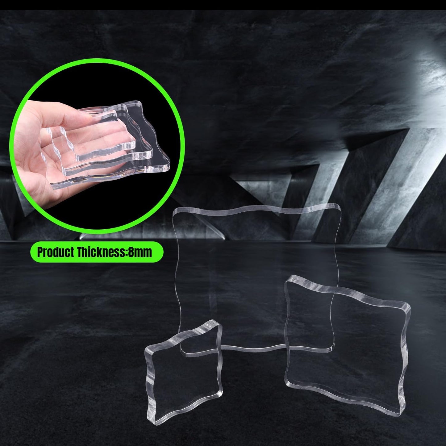 3-Piece Clear Acrylic Stamp Blocks - Wavy Blocks with Grid Lines for Scrapbooking Crafts