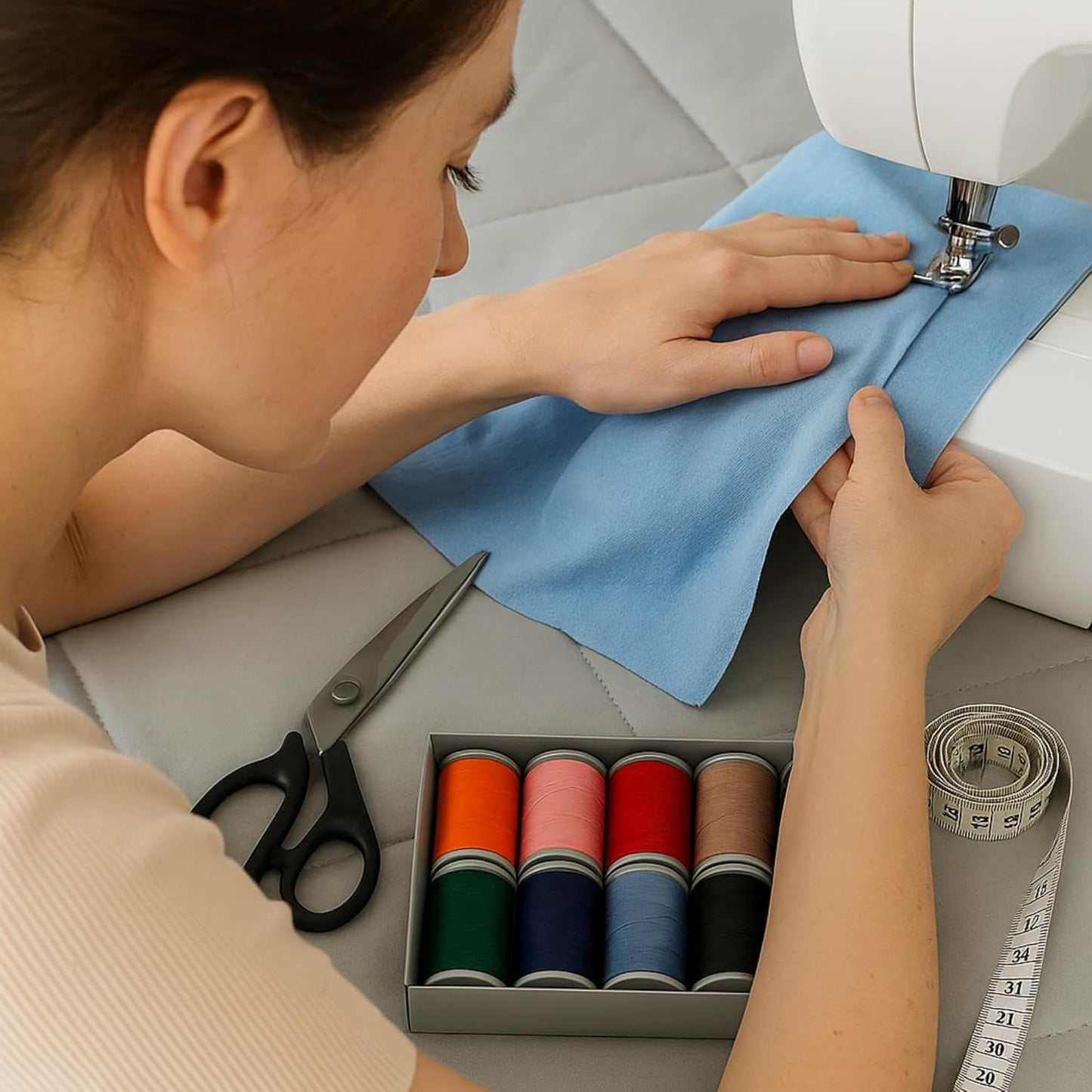 Colorful Serger Sewing Thread - 12 Cones Threads of 500 Yards Each Spool | Sewing Clips Quilting Materials Sewing Machines for Beginners and Heavy-Duty Sewing Machine Threads (12 Color)