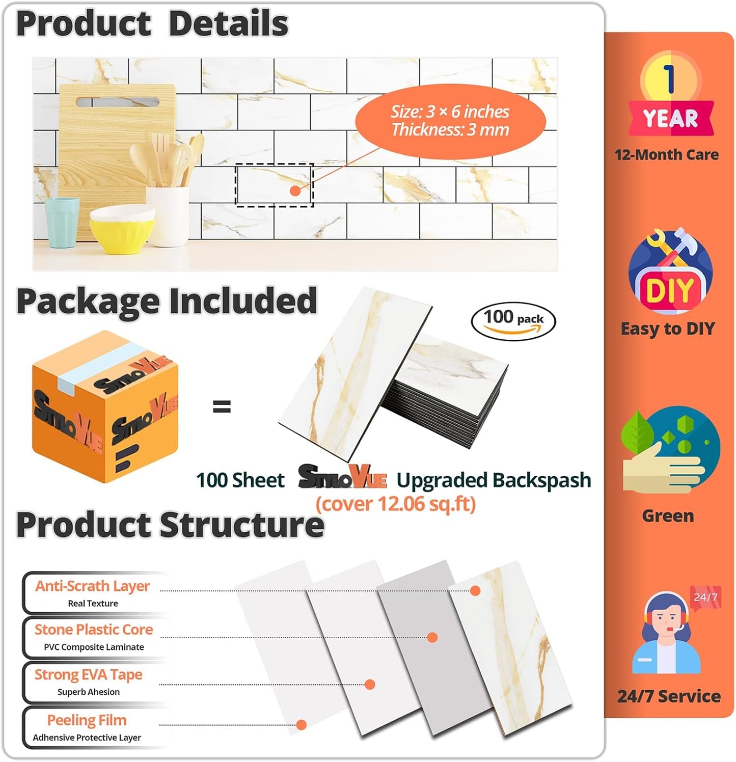 4 Pieces Peel and Stick Backsplash for Kitchen, 3" x 6" PVC Subway Tile Upgraded Calacatta Gold with Dark Gray Grout Backsplash Stick on Tile Elevate Kitchen, Bathroom, Fireplace,RV