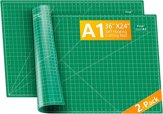 Ecraft 2-Pack 24"x36" Self-Healing Sewing Mat: Large Double-Sided Green 5-Ply Hobby Mat, A1 Rotary Cutting Mat for Sewing, Quilting & Fabric Crafts