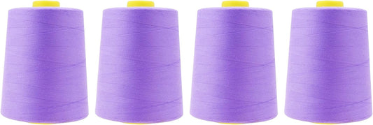 Mandala Crafts 4 Pack of Serger Threads Cones Spools - 20S/2 24000 Yards Polyester Lilac Threads for Sergers Machine and Overlock Quilting Sewing Machine